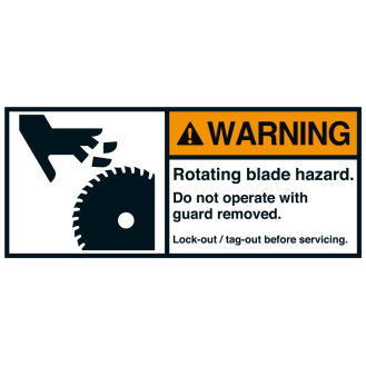 ANSI-Aufkleber WARNING Rotating blade hazard,UL anerk.,Folie,35x80mm,2/Bogen-Beschreibung lesen