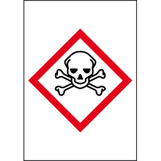 Gefahrensymbol Totenkopf GHS 06, Folie, selbstklebend, 18x26mm, 10/Bogen, GHS-Verordnung-Beschreibung lesen