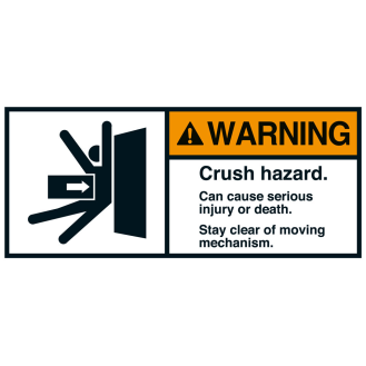 ANSI-Aufkleber WARNING Crush hazard,Körper/seit.,UL anerk,Folie,70x160mm,2/Bogen-Beschreibung lesen