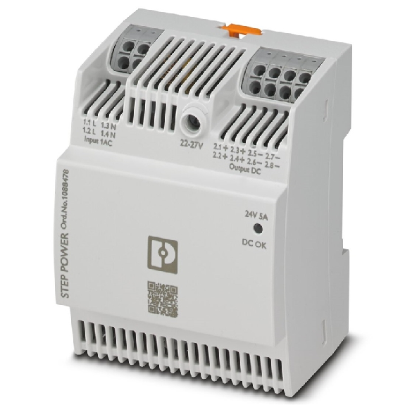 Alim. à découpage 24VDC 5A 120W, 1PH 100-240VAC, Rail DIN, Push-in - STEP3-PS/1AC/24DC/5/PT Alim. à découpage 24VDC 5A 120W, 1PH 100-240VAC, Rail DIN, Push-in - STEP3-PS/1AC/24DC/5/PT-Lire la description