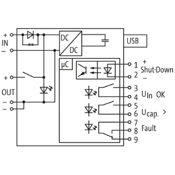 Réserve d'énergie 24VDC/20A pour rail DIN-Lire la description