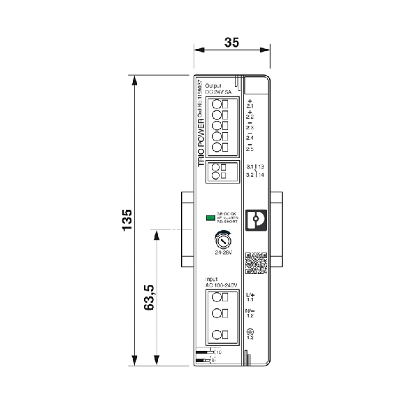 Alim. à découpage 24VDC 5A 120W, 1PH 100-240VAC, Push-in - TRIO3-PS/1AC/24DC/5 Alim. à découpage 24VDC 5A 120W, 1PH 100-240VAC, Push-in - TRIO3-PS/1AC/24DC/5-Lire la description