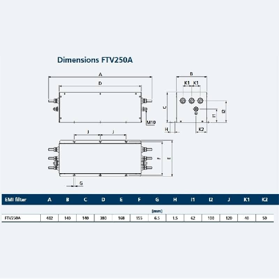 Filtre EMI 3x480VCA - 250A, IP20 - FTV250A Filtre EMI 3x480VCA - 250A, IP20 - FTV250A-Lire la description