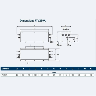 Filtre EMI 3x480VCA - 250A, IP20 - FTV250A-Lire la description