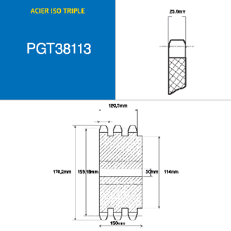 CMW - Rueda dentada pretaladrada - Acero - Dentado triple - 24B3 - 13 dientes - Paso 38,1 mm con agujero de 30 mm-Leer más