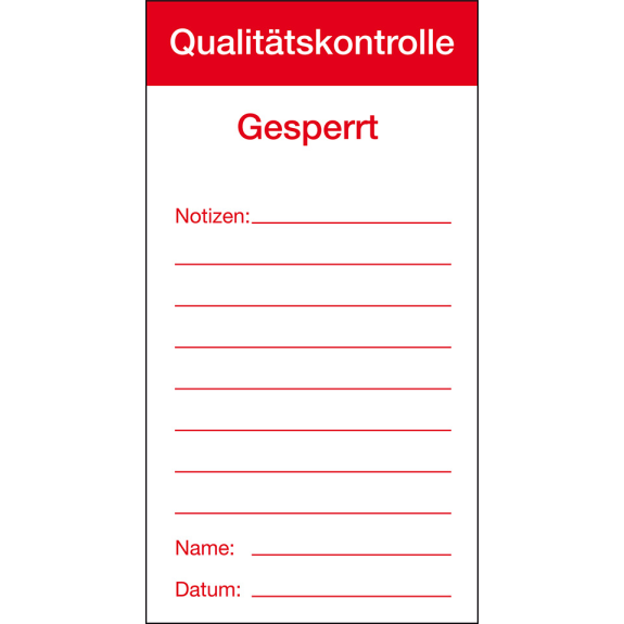 Qualitätsanhänger Qualitätskontrolle-Gesperrt, Karton, 80x150mm, 50/VE Qualitätsanhänger Qualitätskontrolle-Gesperrt, Karton, 80x150mm, 50/VE-Beschreibung lesen