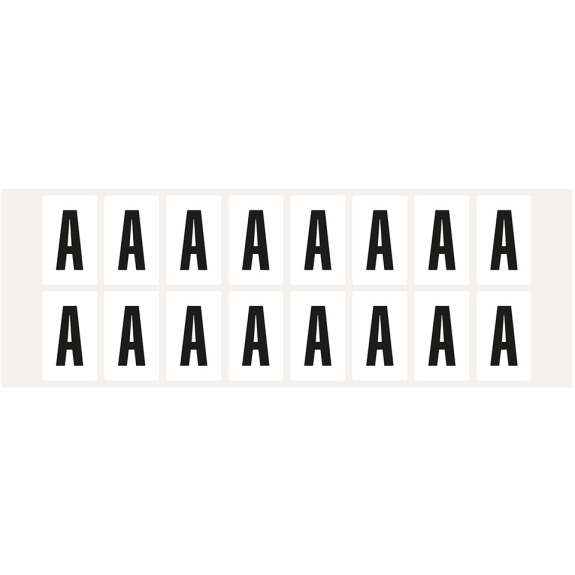 Buchstabe A, weiß/schwarz, Folie, Schrifthöhe 25mm, 22x36mm, 320 Stück/Packung Buchstabe A, weiß/schwarz, Folie, Schrifthöhe 25mm, 22x36mm, 320 Stück/Packung-Beschreibung lesen