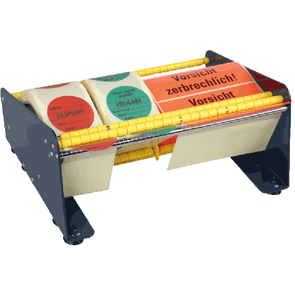 Tisch-Etikettenspender mit 4 Rollenteilern, blau, Stahl, Nutzbreite 315mm Tisch-Etikettenspender mit 4 Rollenteilern, blau, Stahl, Nutzbreite 315mm-Beschreibung lesen