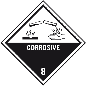 Verpackungskennzeichen Kl.8 Corrosive, Folie, seewasserbeständig, 100x100mm, 500/Rolle, IMDG-Code, GGVSEB, ADR-Beschreibung lesen