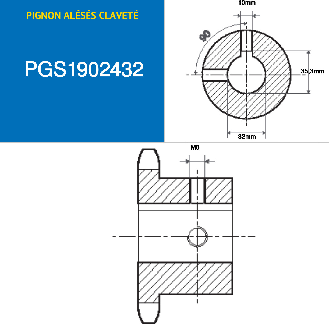 CMW - Rueda dentada cilíndrica con chaveta y 2 tornillos prisioneros a 90° - Engranaje simple - 12B1 - 24 dientes - paso de 19.05 mm con agujero de 32 mm-Leer más