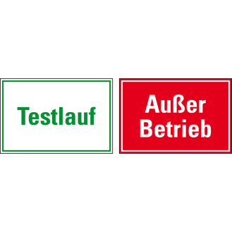 Doppelseitiges Magnetschild Testlauf - Außer Betrieb, Magnetfolie, 300x200mm-Beschreibung lesen