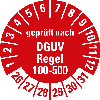Prüfplakette gepr.n. DGUV Regel 100-500,26-31,rot,Folie,Ø 30mm,10/Bogen