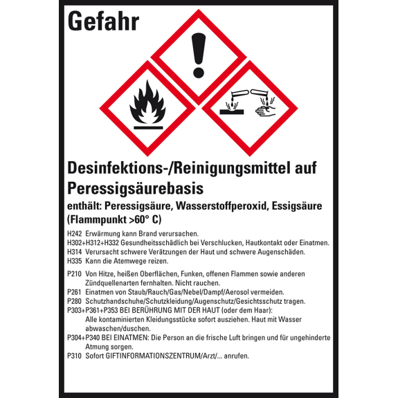 GHS-Etikett Desinfektion-/Reinig.., GefStoffV/GHS/CLP, Folie, 74x52mm, 10/Bogen-Lire la description