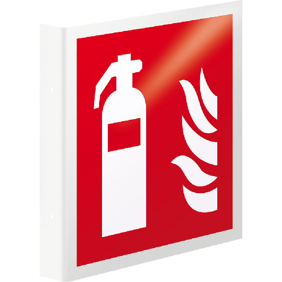 Brandschutz-Fahnenschild Feuerlöscher, Kunststoff, 300x300mm, ASR A1.3, DIN EN ISO 7010 F001-Leggi tutto