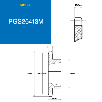 CMW - Piñón con cubo desmontable 1610 - Piñón simple - 16B1 - 13 dientes - Paso 25,4 mm-Leer más