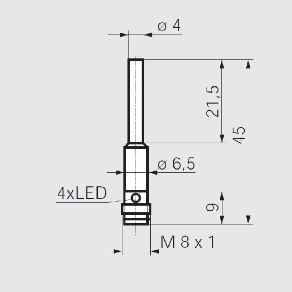 DPI D04 PNP NO P0,8mm noyé 45(21.5)mm Inox 10-30Vdc / M08 3P - IFRM 04P1501/S35L-Lire la description