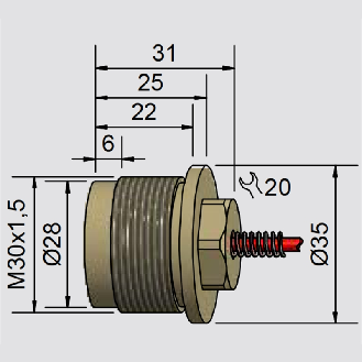 DPC M30 P60mm noyé PEEK +250°C / Câble 2m FEP - KXS-250-M30/22-X-M30-PEEK-250C-X02/Y95-Lire la description