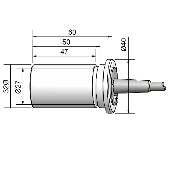 DPC D32 PNP NO+NF P20mm noyé 60(47)mm PTFE / Câble 2m PVC - KAS-80-30/60-A-D32-PTFE-Z02-1-E-HP-Lire la description