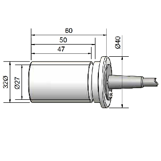 DPC D32 PNP NO+NF P20mm noyé 60(47)mm PTFE / Câble 2m PVC - KAS-80-30/60-A-D32-PTFE-Z02-1-E-HP-Lire la description