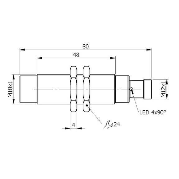 DPI M18 NPN NO+NF P8mm non noyé 80(48)mm Laiton 10-30Vdc / M12A 4P - SI18-CE8 NPN NO+NC H-Lire la description