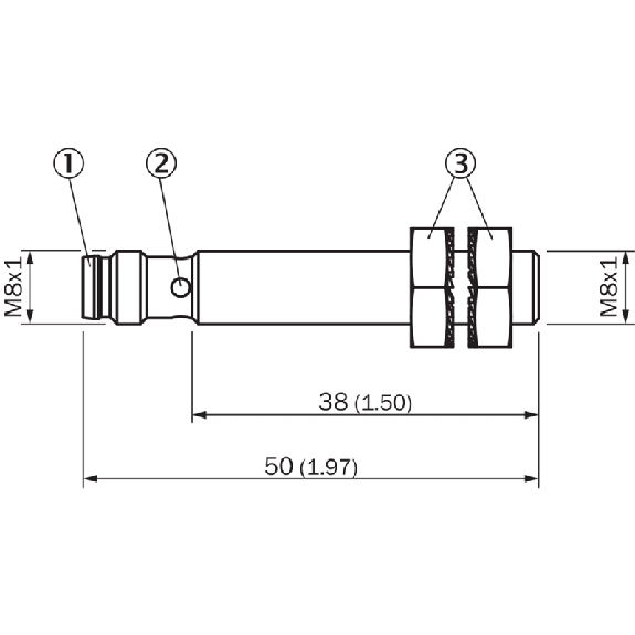DPI M08 PNP NO P2mm noyé 50(38)mm Tout-inox V2A 10-30Vdc / M08 3P - IMI08-02BPSVT0S-Lire la description