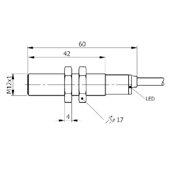 DPI M12 NPN NF P2mm noyé 60(42)mm Laiton 10-30Vdc / Câble 2m PVC - SI12-C2 NPN NC-Lire la description