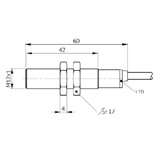 DPI M12 NPN NF P2mm noyé 60(42)mm Laiton 10-30Vdc / Câble 2m PVC - SI12-C2 NPN NC-Lire la description