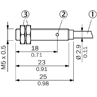 DPI M05 PNP NO P0.8mm noyé 25(23)mm Inox V2A / C2m PUR - IMM05-0B8POVU2S-Lire la description