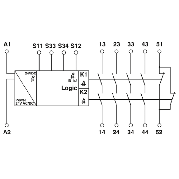 Relais de sécurité, 4 contacts NO, 1 contact NF - PSR-SCP- 24UC/ESA2/4X1/1X2/B-Lire la description
