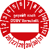 Prüfpl.gepr.n.DGUV Vor.,Beschriftungsfeld,26-31,rot,Folie,selbst.,Ø30mm,10/Bogen