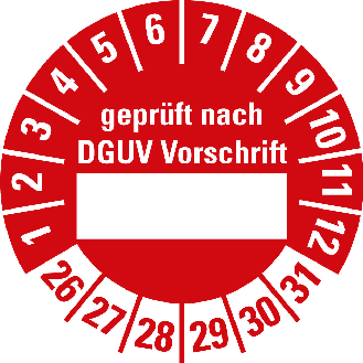 Prüfpl.gepr.n.DGUV Vor.,Beschriftungsfeld,26-31,rot,Folie,selbst.,Ø30mm,10/Bogen-Beschreibung lesen