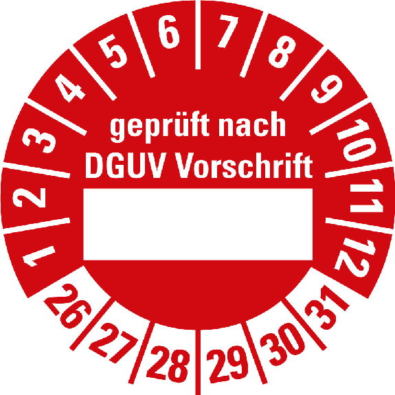 Prüfpl.gepr.n.DGUV Vor.,Beschriftungsfeld,26-31,rot,Folie,selbst.,Ø30mm,10/Bogen-Beschreibung lesen