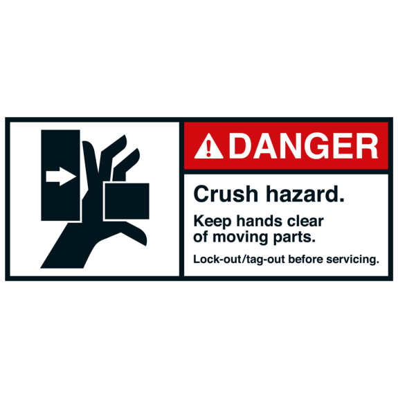 ANSI-Aufkleber DANGER Crush hazard,Hand/seitlich,UL anerk.,Folie,45x100mm,2/BOG-Leggi tutto