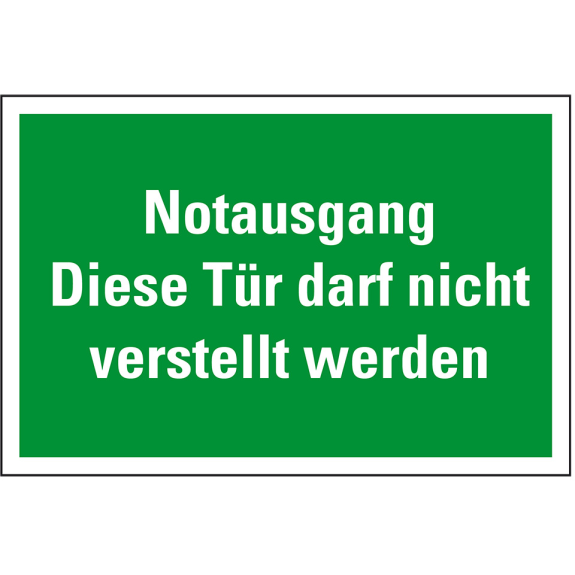 Rettungszeichen Notausgang Tür darf nicht verstellt werden, praxisbewährt, Kunststoff, 300x200mm-Leggi tutto