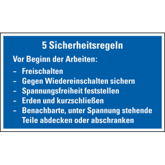 Hinweisschild Fünf Sicherheitsregeln, praxisbewährt, Folie, 200x300mm-Beschreibung lesen
