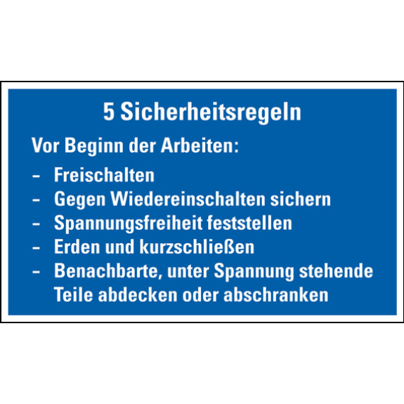 Hinweisschild Fünf Sicherheitsregeln, praxisbewährt, Folie, 200x300mm-Beschreibung lesen