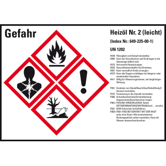 Gefahrstoffetikett Heizöl leicht UN 1202, GefStoffV/GHS/CLP, 148x105mm, 4/Bogen-Beschreibung lesen