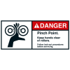 ANSI-Aufkleber DANGER Pinch Point,Walzen/unten,UL anerk.,Folie,45x100mm,2/BOG