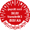 Prüfplakette gepr.n.DGUV Vor.3 (BGV A3),26-31,rot,Folie,selbst.,Ø 20mm,10/Bogen