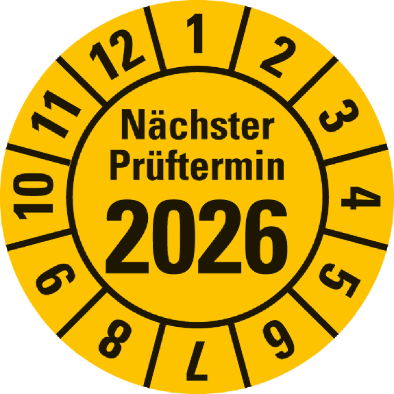 Prüfplakette Nächster Prüftermin 2026,gelb,Folie,selbstkl.,Ø 20mm,10/Bogen Prüfplakette Nächster Prüftermin 2026,gelb,Folie,selbstkl.,Ø 20mm,10/Bogen-Beschreibung lesen