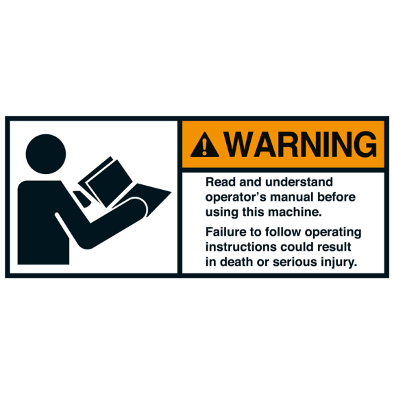 ANSI-Aufkleber WARNING Read + understand,UL anerk.,Folie,45x100mm,2/BOG ANSI-Aufkleber WARNING Read + understand,UL anerk.,Folie,45x100mm,2/BOG-Beschreibung lesen