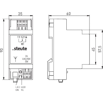 Récepteur radio, 1 sortie contact, 868,3 MHz, 24Vac/dc - 1190427 | RF Rx SW868 1W 24 VAC/DC-Lire la description