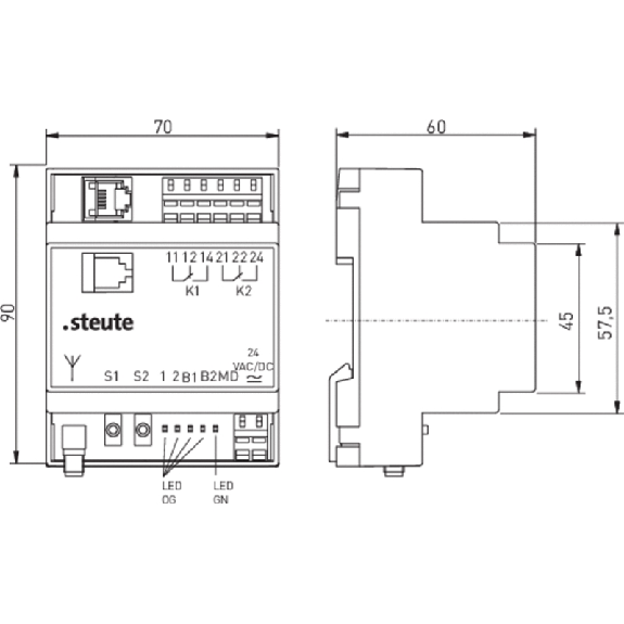 Récepteur 2 canaux, sWave 868,3 MHz RS232 24Vac/dc - 1226183 | RF Rx SW868 2W-RS232 24 VAC/DC-Lire la description