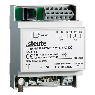 Récepteur 2 canaux, sWave 868,3 MHz RS232 24Vac/dc - 1226183 | RF Rx SW868 2W-RS232 24 VAC/DC-Lire la description