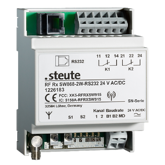 Récepteur 2 canaux, sWave 868,3 MHz RS232 24Vac/dc - 1226183 | RF Rx SW868 2W-RS232 24 VAC/DC-Lire la description
