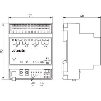 Récepteur 4 canaux, sWave 868,3 MHz, 24Vac/dc - 1188654 | RF Rx SW868 4W 24 VAC/DC-Lire la description