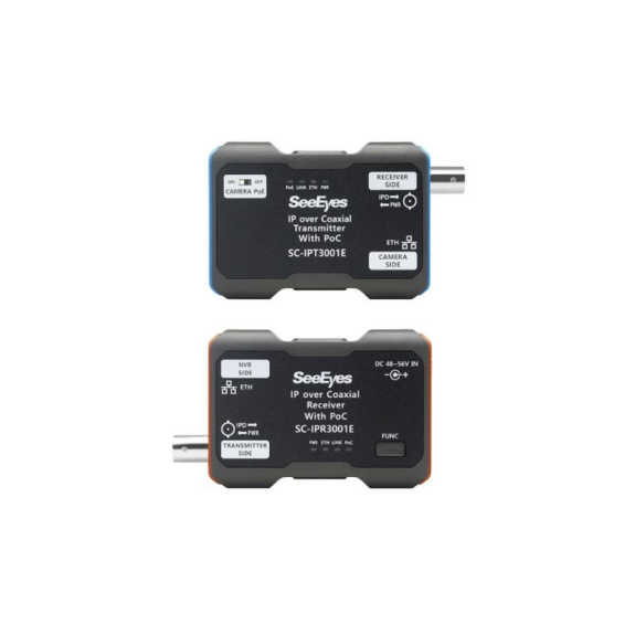 Medienkonverter Set SC-IPC3001E, 1-Kanal, Ethernet über Koax, Sender, Empfänger, PoE, 1,8 km-Beschreibung lesen