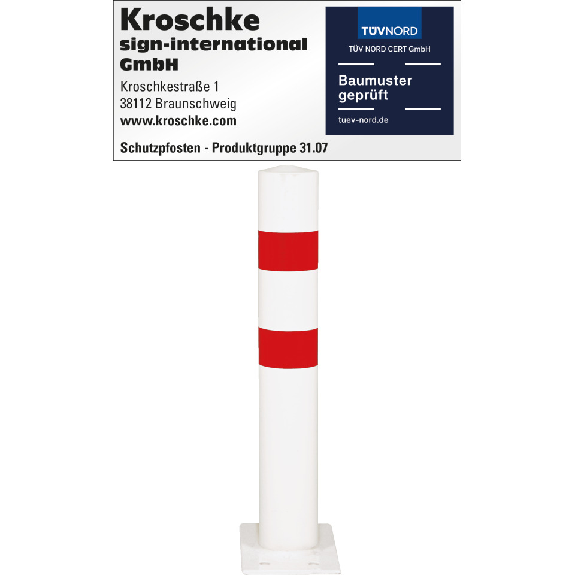 Schutzpfosten XXL, z.dübeln, rot/weiß, Stahl, pulverbeschichtet, Ø 159mm, 1300mm Schutzpfosten XXL, z.dübeln, rot/weiß, Stahl, pulverbeschichtet, Ø 159mm, 1300mm-Beschreibung lesen