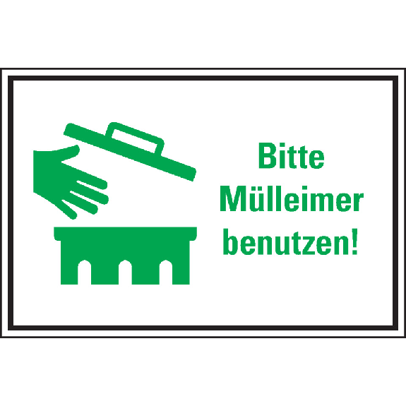 Hinweis-Kombischild Bitte Mülleimer benutzen!,Text/Symbol,Kunststoff,300x200mm-Beschreibung lesen