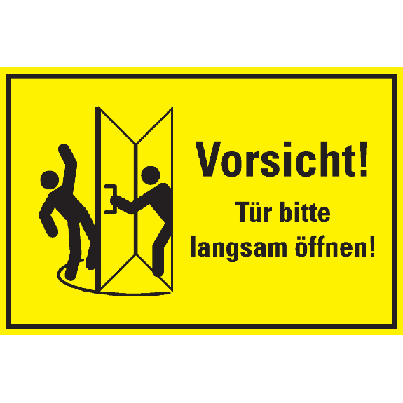 Hinweisschild Vorsicht! Tür bitte langsam öffnen! Kunststoff, 300x200mm-Beschreibung lesen